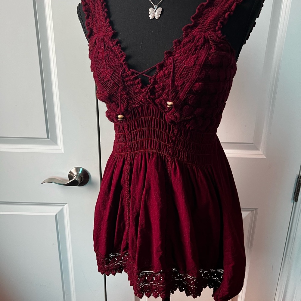 Elegant Burgundy Lace Trim Top